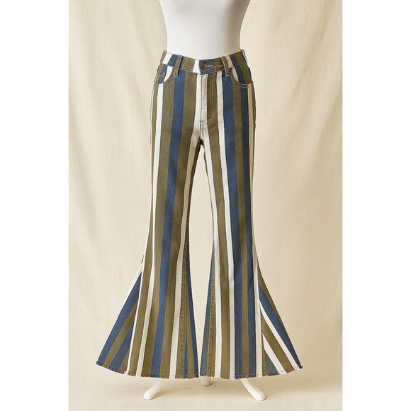 Hope L Bell Bottom Jeans Vintage Style Striped Boho Retro Y2K Hippie 70's Retro - Picture 1 of 14